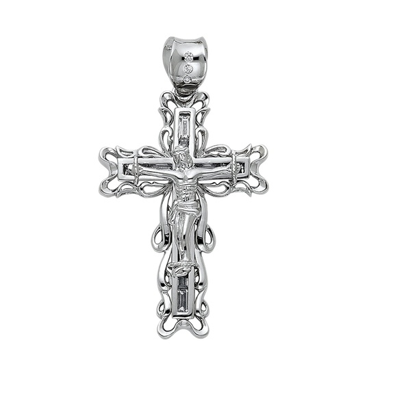 14K White GoldReligious Crucifix Pendant